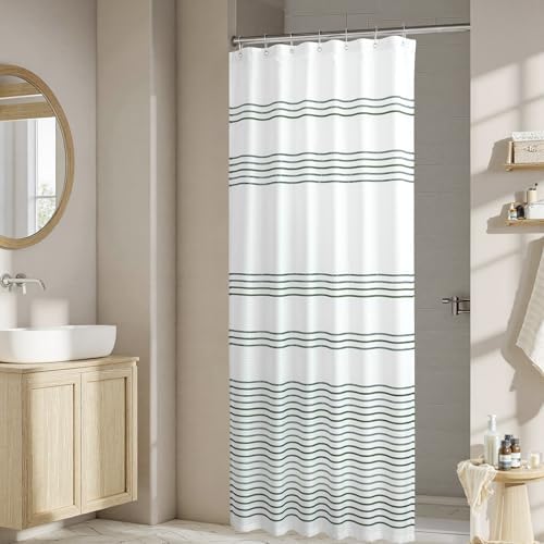 jinchan Small Stall Shower Curtain 36x72 inches Green and White Modern Farmhouse Striped Waterproof Fabric Shower Curtains for Bathroom with 7 Hooks Machine Washable