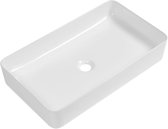 24 Inch White Rectangle Vessel Bathroom Sink | Ceramic, Above Counter, Rectangular Shape, Easy to Clean, Recommended Installation, Ideal for Bathroom, Lavatory, Vanity