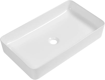 24 Inch White Rectangle Vessel Bathroom Sink | Ceramic, Above Counter, Rectangular Shape, Easy to Clean, Recommended Installation, Ideal for Bathroom, Lavatory, Vanity