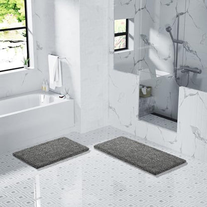 Yimobra Luxury Bathroom Rugs, Fluffy Bath Mats, Non Slip, Water Absorbent Microfiber, Machine Washable, Plush Shower Rugs, Thick Matts for Bathroom Floor/Tub, 44" X 24", Light Gray and Black Gray