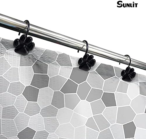 Sunlit Fashion Design Cute Paw Print Polished Shower Curtain Hooks for Dog Cat and Bear, Rust Proof Oil Metal Shower Curtain Rings, Black-12 Pack