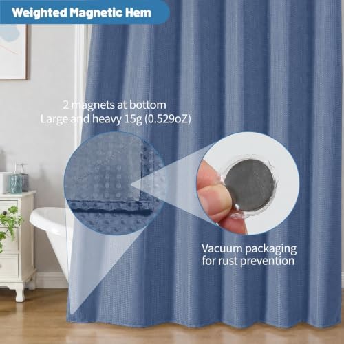 2-in-1 Waterproof Fabric Shower Curtain - No Separate Liner Needed, Hotel-Style Waffle Weave, Effortless Cleaning & Washable Bathroom Shower Curtain Set,72Wx72H,Moonlight Blue
