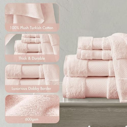 Madison Park 100% Turkish Cotton 600 GSM Bath Towel Set, 6 Piece, Blush