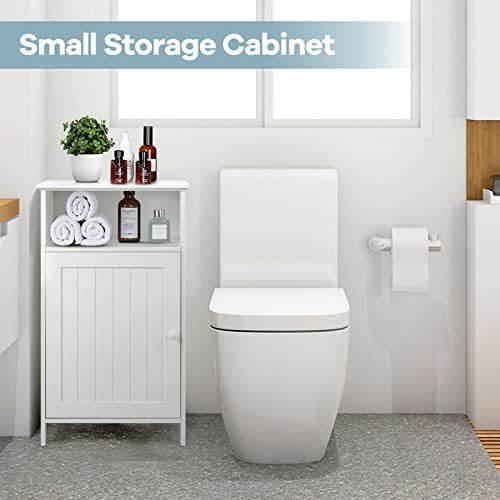 Small Floor Storage Cabinet/Organizer with Drawer and Door, For Bathroom & Toilet, White