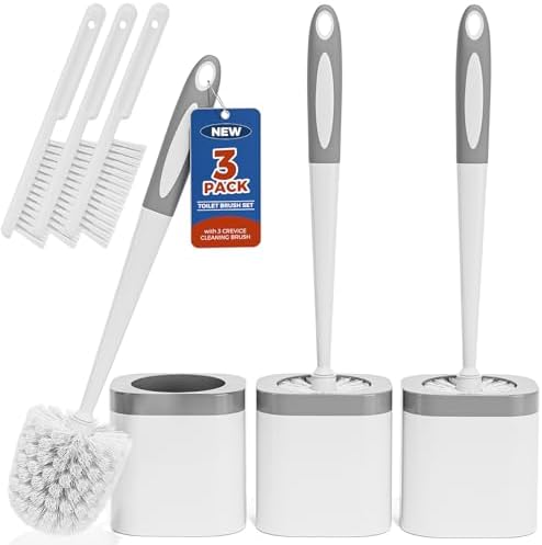 Holaloha Toilet Brush and Holder Set, Space Saving, 3 Pack, White