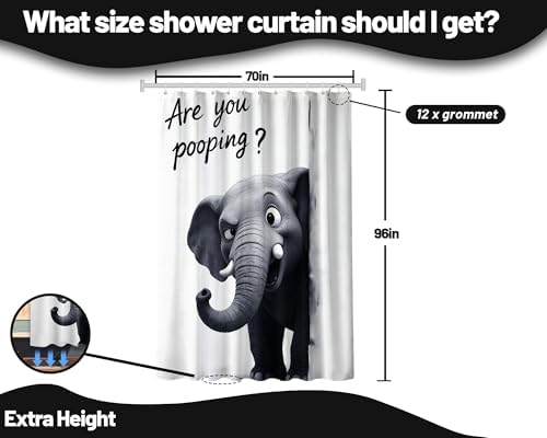 Extra Tall Shower Curtain XL Funny Elephant, 70 x 96 Inchs