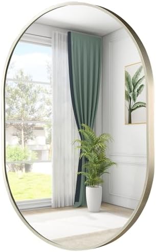 Brushed Nickel Mirror, 17"x30" Oval Bathroom Mirror, Oval Mirror