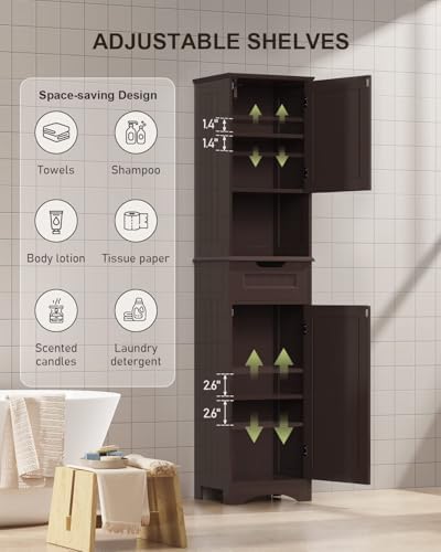 Gizoon 67” H Tall Bathroom Storage Cabinet, Narrow Cabinet, Dark Brown