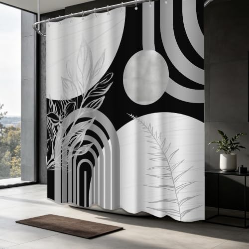 Grey and White Extra Long Shower Curtain, Tall 72X78 in, Mid Century
