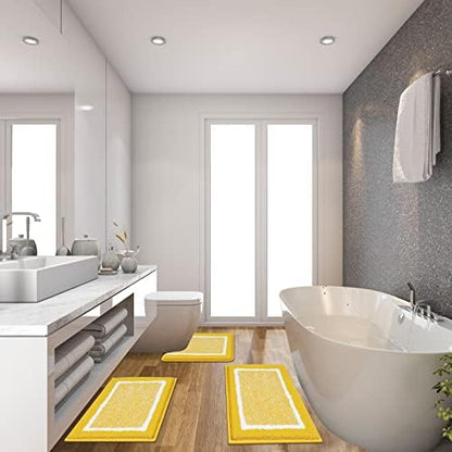 Pauwer 3 Piece Bathroom Rug Set, Non Slip Washable Bath Mat, Yellow