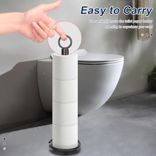 NearMoon Bath Toilet Paper Holder Stand, Freestanding Tissue Paper Storage with Reserve, Space Toilet 4 Rolls Holder for Bathroom/Kitchen Countertop-All Metal (2 Pack, Matte Black)