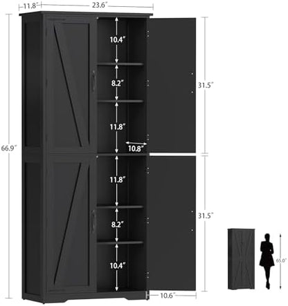 Tall Pantry Cabinet with 4 Doors & 2 Adjustable Shelves, Kitchen Cabinet