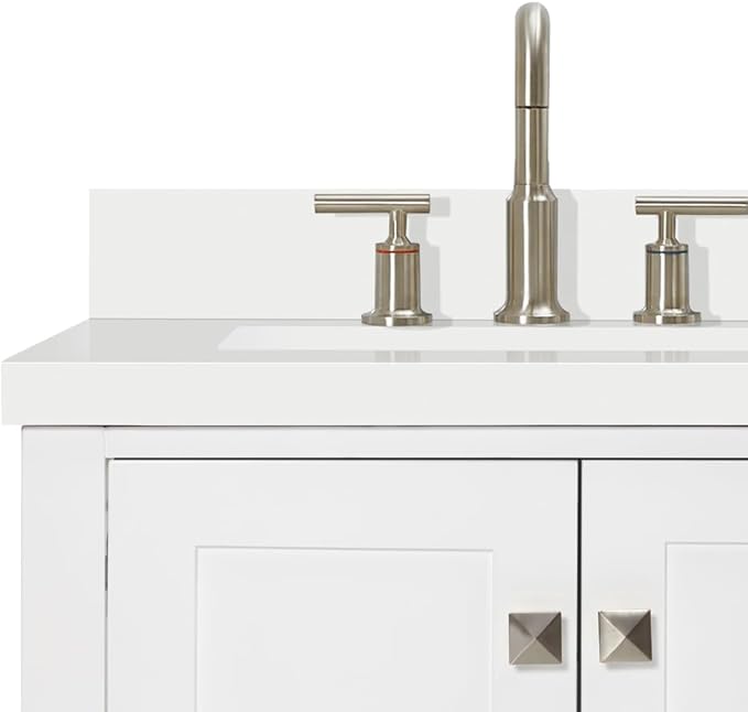 ARIEL Cambridge 60-inch Bathroom Vanity with Sink,Solid Wood, 1.5-inch Pure White Quartz Countertop & Backsplash, Double Rectangular Porcelain Sink, 4 Soft Closing Doors, 6 Dovetail Drawers, White