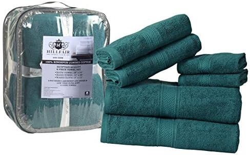 HILLFAIR Premium 600 GSM - 100% Cotton - 6 Piece Bath Towel Set - Teal