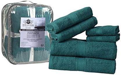HILLFAIR Premium 600 GSM - 100% Cotton - 6 Piece Bath Towel Set - Teal