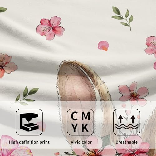 Pink Floral Bunny Hand Towels, 14x28 Inch Spring Flowers Cute Rabbit Easter Day Decor Absorbent Soft Dish Washing Cloth Face Tea Towels for Kitchen Bathroom Holiday Decoration