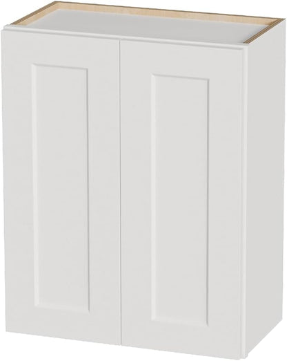 Kisart Laundry Room Cabinets Wall Mounted with Doors & Shelves, Solid Wood RTA Medicine Storage Cabinet, 24Wx30Hx12D Inch White Shaker Hanging Cupboard, Space-Saving for Kitchen, Bathroom, Garage