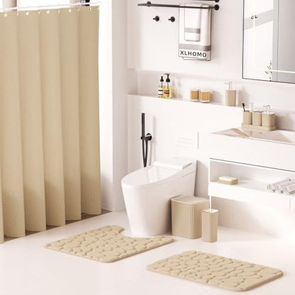 XLHOMO Bathroom Accessories Set - 25PC Bathroom Sets with Shower Curtain and Rugs, Beige Bathroom Set with Trash Can, Soap Dispenser, Soap Dish & Toilet Brush