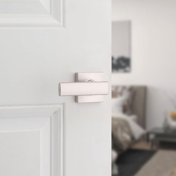 Kwikset Breton Interior Passage Door Handle 2 Pack, Lever for Closet and Hallway Doors, Reversible Non-Locking Handle Lever, Satin Nickel, with Microban Protection