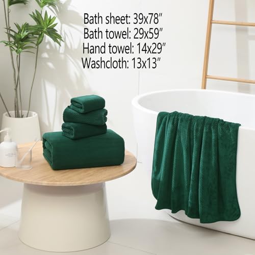YTYC 39x78 Bath Sheets Set,Towels for Bathroom,Dark Green,6-Pieces