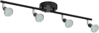 Unicozin LED 4 Light Track Lighting Kit, 24.8'' Black 4 Way Ceiling Spot Lighting, Flexibly Rotatable Head, Track Light Included 4 x LED GU10 Bulb (4W, Daylight White 5000K, 400LM)