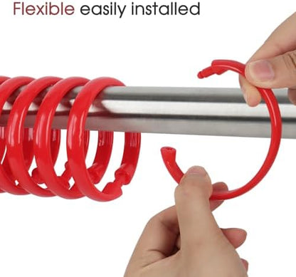Red Shower Curtain Hooks - 12 Pcs Circular Plastic Shower Curtain Rings for Bathroom - O Shaped Red Shower Hooks Rings for Shower Curtain Rod