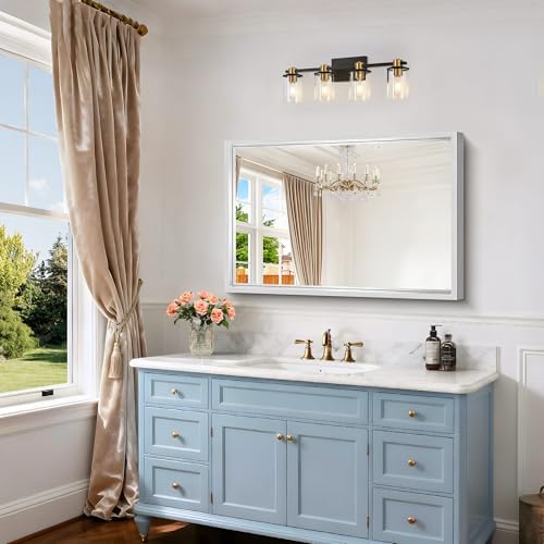 24 x 36 inch Brushed Silver Bathroom Mirror, Metal Framed Rectangle Mirror, 0.6" Thickened Deep Frame Mirrors for Living Room Bedroom Entryway, Tempered Glass, Antirust, Horizontal or Vertical