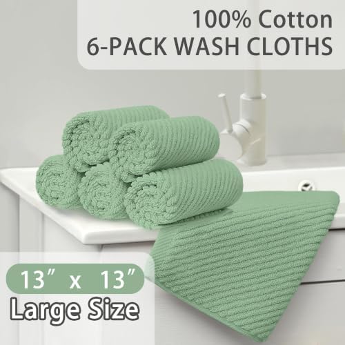 VOOVA & MOVAS Face Towels 6PC, 100% Cotton, 13x13 in, Mint Green