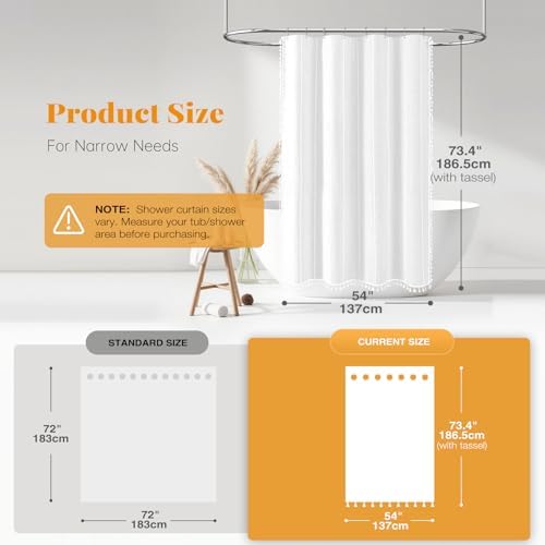 BTTN 54 x 72 Boho Famrhouse Linen Heavy Duty Cloth Shower Curtain, White