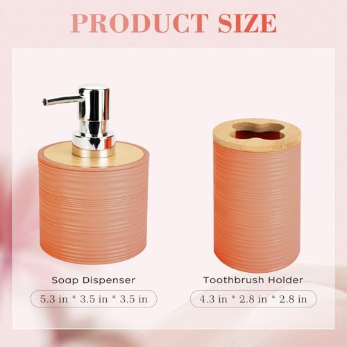 2PCS Orange Bathroom Set, Soap Dispenser, Dish & Bamboo Holder, Rustic