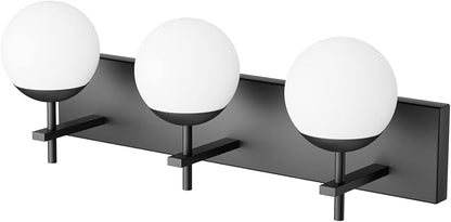 Ralbay Matte Black Bathroom Vanity Light - 3-Light Mid Century Modern Black Bathroom Lights Fixtures with Milky Glass Globe
