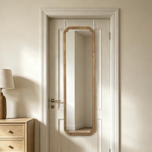 WallBeyond 48" x 14" Full Length Door Mirror with Rustic Rounded Corner Wood Frame, Over the Door Hanging Mirror for Bedroom, Closet, Dressing Area and Entryway, Natural