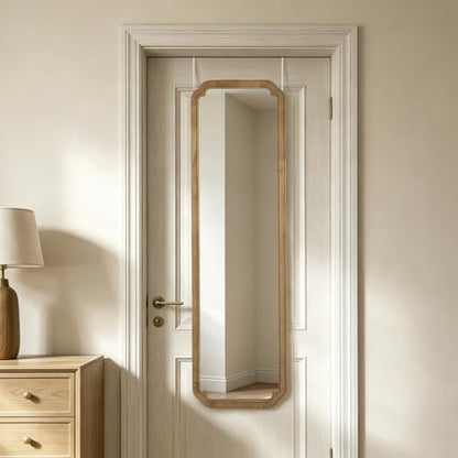 WallBeyond 48" x 14" Full Length Door Mirror with Rustic Rounded Corner Wood Frame, Over the Door Hanging Mirror for Bedroom, Closet, Dressing Area and Entryway, Natural