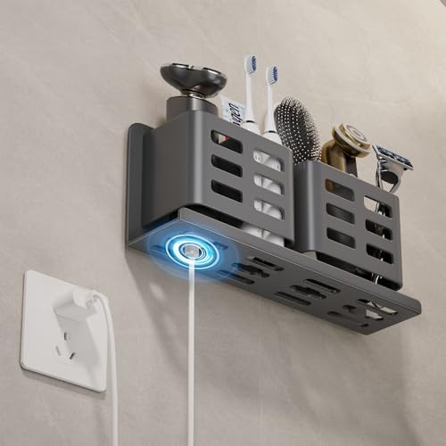 Aluminum Toothbrush Holder， Wall-Mounted，Bathroom Rack，4 Slot，Grey