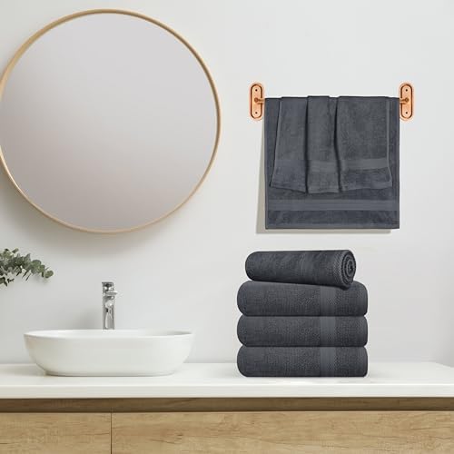GLAMBURG Ultra Soft 6-Piece Hand Towel Set 16x28-100% Ringspun Cotton - Durable & Highly Absorbent Hand Towels - Ideal for use in Bathroom, Kitchen, Gym, Spa & General Cleaning - Charcoal Grey