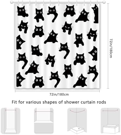 APROPHIC Cute Cat Shower Curtain 72x72 Inches, Funny Black Kitten Pattern Waterproof Polyester Bathroom Decor for Bathtub, Machine Washable Privacy Curtain for Bathroom, Bedroom with 12 Hooks