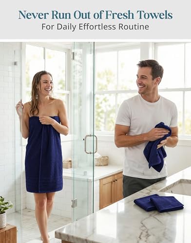 Casa Platino Towel Set for Bathroom Soft Absorbent Quick Dry 8 Piece - Navy