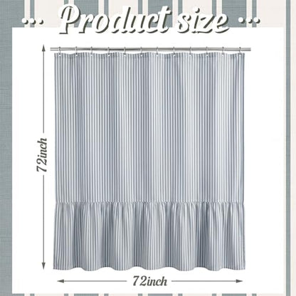 HunnmingRe Dust Blue Farmhouse Striped Shower Curtain Ruffle Hem 72x72''