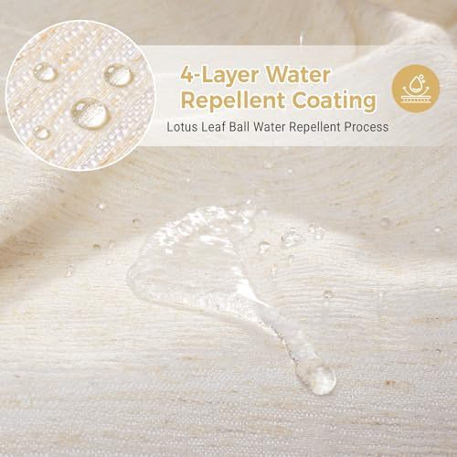 WONICY Linen Texture No Hook Shower Curtain with Liner, Flax White, 71x74