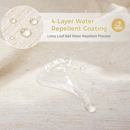 WONICY Linen Texture No Hook Shower Curtain with Liner, Flax White, 71x74