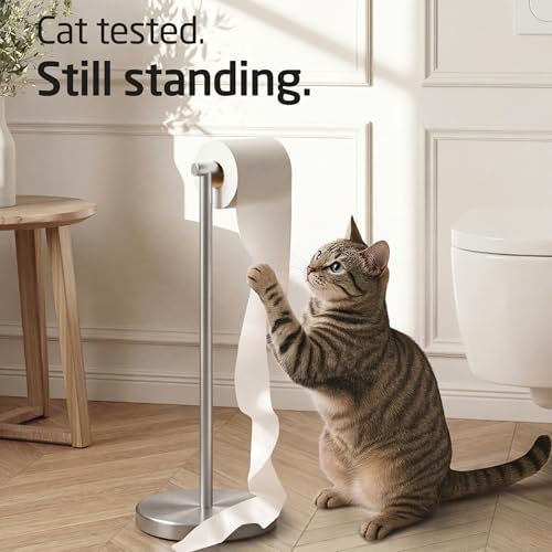 KES Toilet Paper Holder Stand SUS 304 Stainless Steel Rustproof Pedestal Lavatory Tissue Roll Holder Floor Stand Modern Brushed Nickel Finish, BPH283S1-2