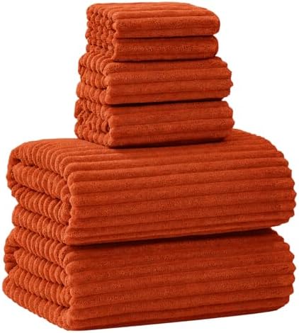 6 PC Bath Towel Set, 40"x80" Oversized Bath Sheets, Burnt Orange