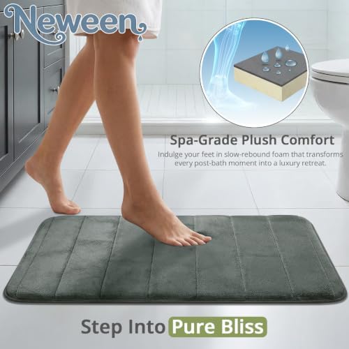 Neween Bathroom Rugs Set 3 Piece, Absorbent Memory Foam Bath Mat, Dark Grey