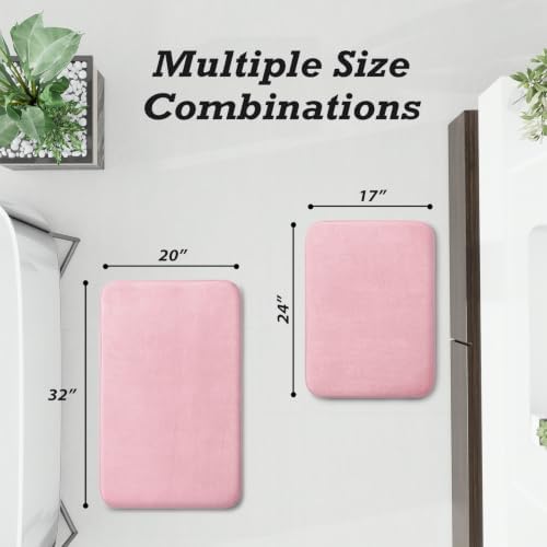 HUXMEYSON Bathroom Rugs Sets 2 Piece, Non-Slip & Quick Dry Bath Mat Set, Ultra Soft Velvet Bath Rugs for Bathroom, Toilet and Shower Floor, Rose Pink