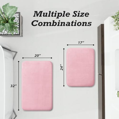 HUXMEYSON Bathroom Rugs Sets 2 Piece, Non-Slip & Quick Dry Bath Mat Set, Ultra Soft Velvet Bath Rugs for Bathroom, Toilet and Shower Floor, Rose Pink
