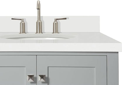 ARIEL Cambridge 42-inch Bathroom Vanity with Sink,Solid Wood, 1.5-inch Pure White Quartz Countertop & Backsplash, Single Oval Porcelain Sink, 2 Soft Closing Doors, 5 Dovetail Drawers, Grey