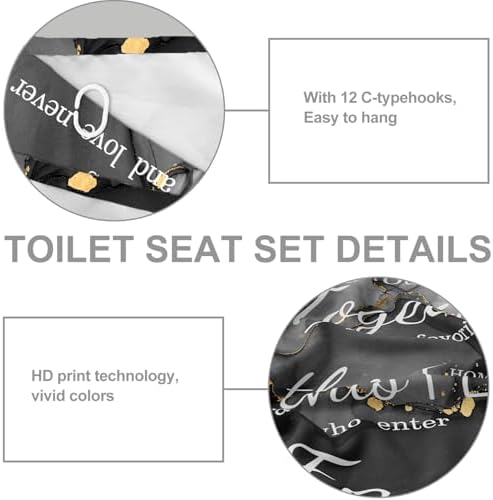 4Pcs Family Marble Shower Curtain Sets with Rugs
