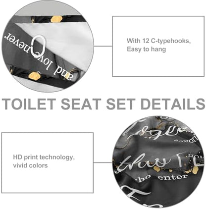 4Pcs Family Marble Shower Curtain Sets with Rugs