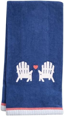 Ritz 2-Piece Cotton Velour Bathroom Hand Towel Set, Embroidered Adirondack Chair Design, Navy Blue Decorative Towels for Lake House, Cottage, or Cabin Decor, 16” x 26”
