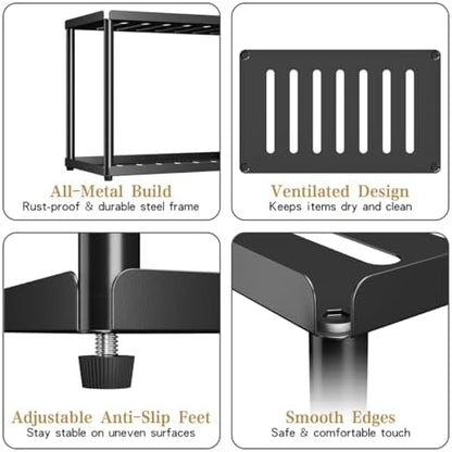 2 Tier Bathroom Counter Organizer, Rectangular Vanity Organizer Shelf, Skincare and Makeup Countertop Storage Rack for Kitchen, Bathroom, Bedroom, Black